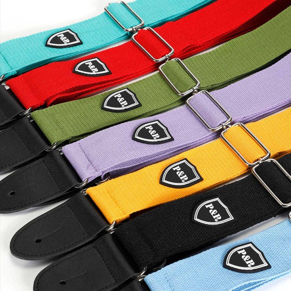 Colorful Cotton Guitar Strap - Soft Yellow and Sky Blue