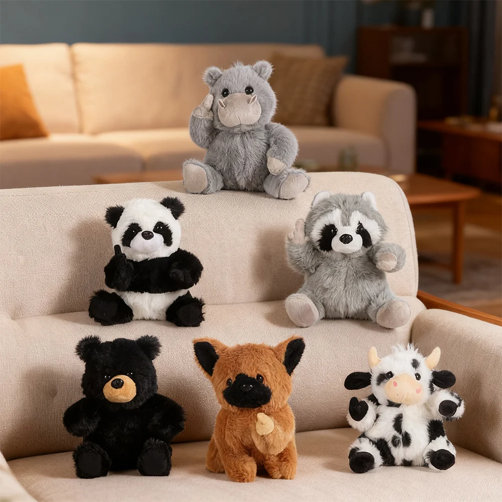 Soft Emotional Support Plush Toy Realistic Panda Finger Plush Animal Toy Cow/Raccoon Companion Healing That Hugs You Back Panda