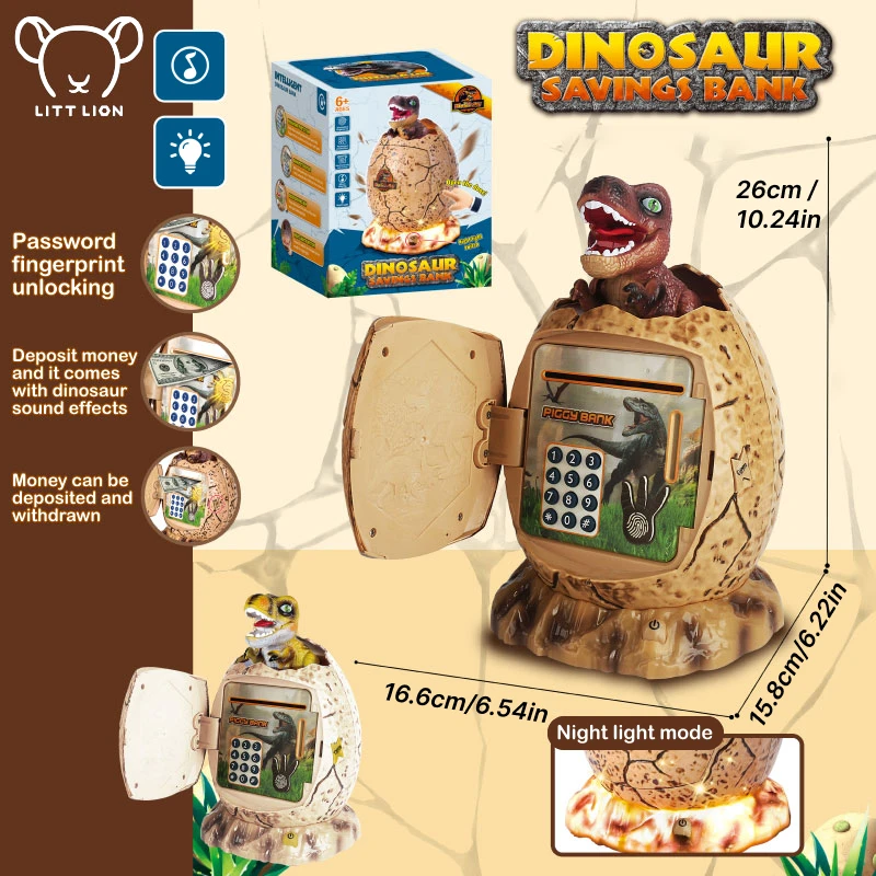 Piggy Bank Dinosaur Toys Digital Electronic Fingerprint Luminous Save Money Banking Games