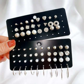 Новые креативные простые темпераментные женские серьги серебряная серия Циркон милые 32 пары комплектов