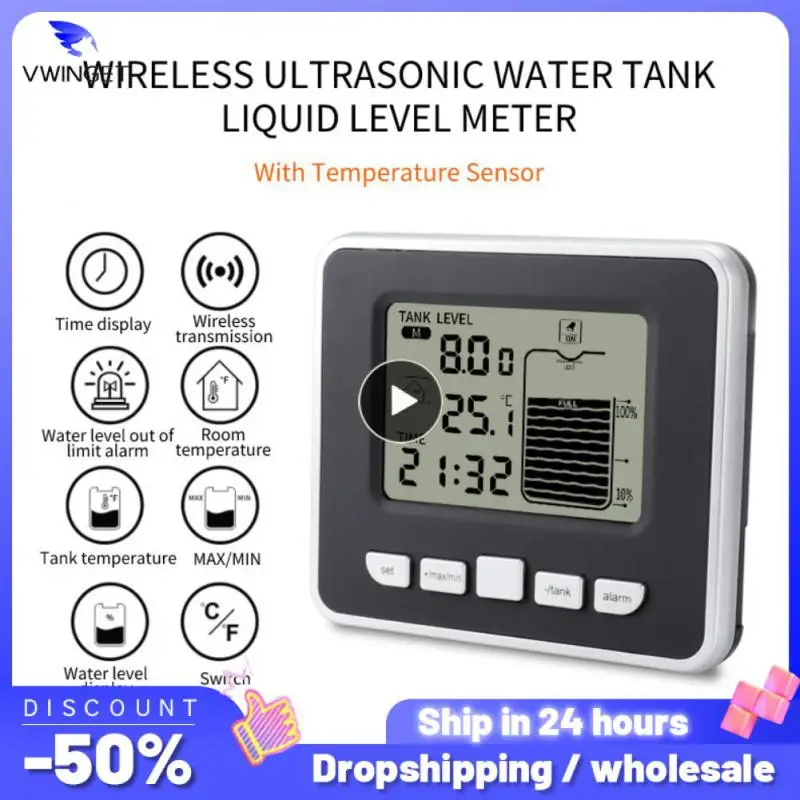 

Ultrasonic Wireless Water Tank Liquid Depth Level Meter Sensor with Temperature Display with 3.3 Inch LED Display