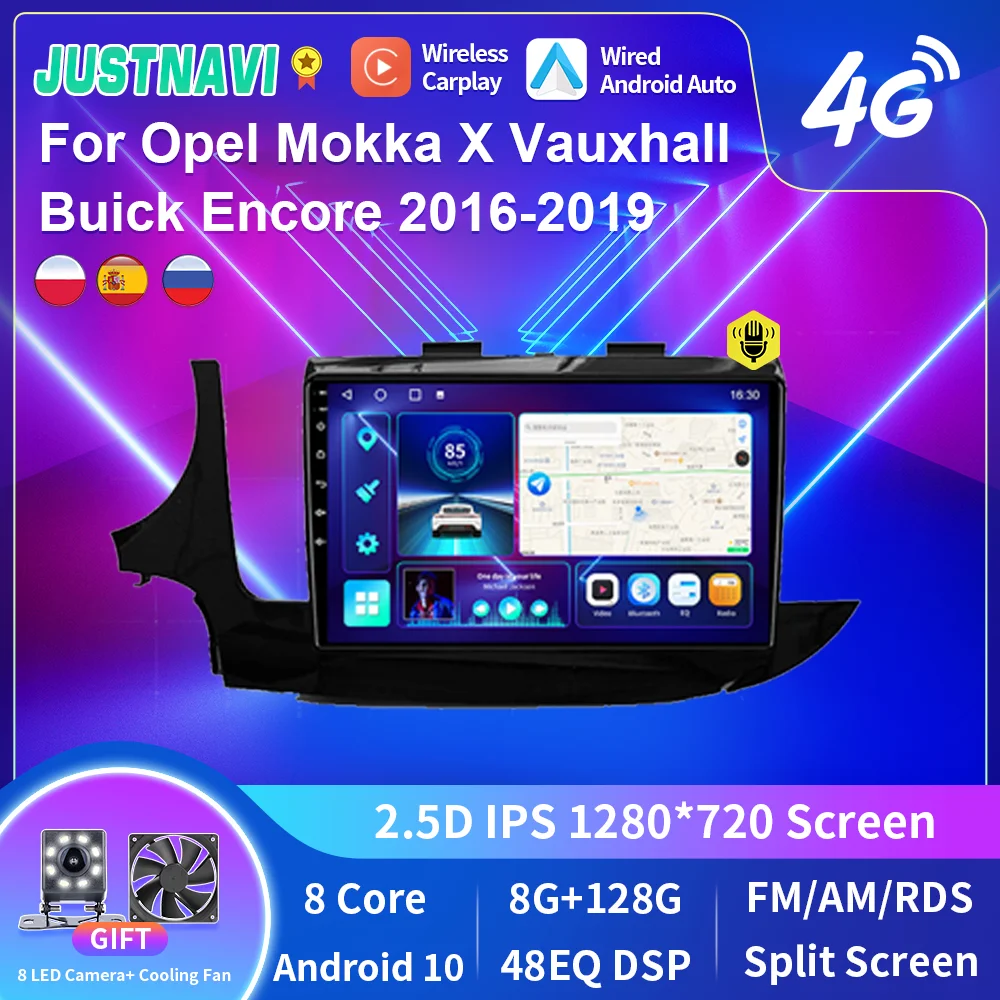

JUSTNAVI 8G 128G Car Radio For Opel Mokka X Vauxhall Buick Encore 2016-2019 GPS 1280*720P Android 10 Auto CarPlay IPS WIFI 2DIN