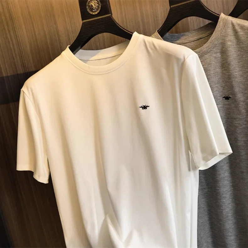 Summer T-shirt pattern printing casual versatile top solid color round neck short-sleeved