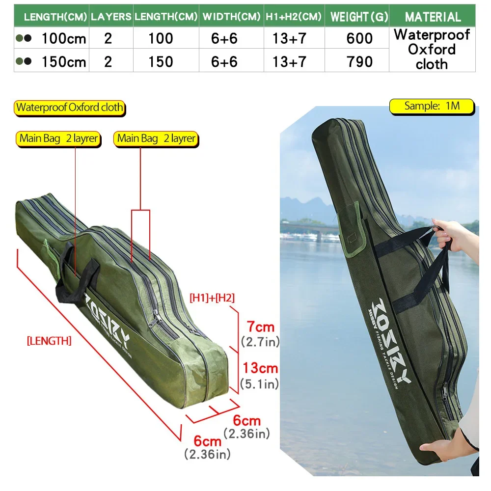 JOSBY 182 CM-60 CM Einziehbare Faltbare Tragbare Wasserdichte Mehrschichtige 2 3 Schicht Oxford Tuch Angelrute Pistole Tasche Box Praktisch – Detail 10