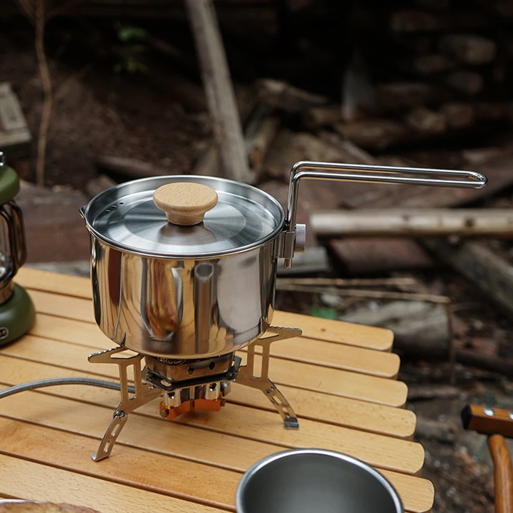 1L Camping Pot 304 Stainless Steel Multifunctional Water Boiling Kettle Pot Cooker Multitool Hiking Picnic Supplies