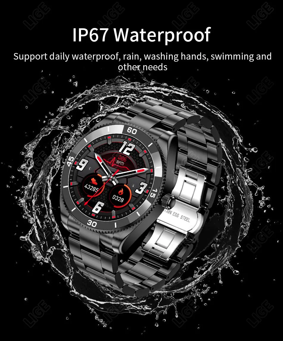 LIGE 2022 New Smart Watch Men Full Touch Dial Call Fitness Tracker IP67 Waterproof Multifunction Steel Strap Men Smartwatch+BoxLIGE Call Smart Watch Men Full Touch Screen Sport Fitness Watches IP67 Waterproof Multifunctional smartwatch For Android ios+Box
