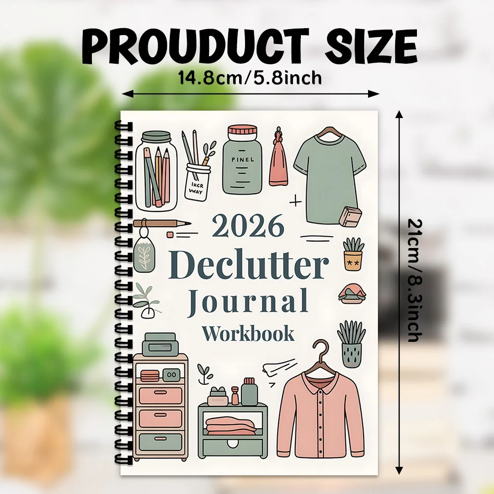 1PC 나선형 노트북 2026 Declutter Journal Workbook, 가정용 저장 기록에 실용적, 가정 조직 계획에 적합