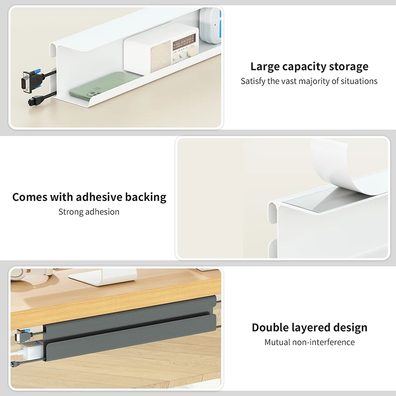 Under Table Cable Organizer Under Desk Cable Tray Wire Organizer No Trace Widened Design Protection Tray for Various Tables cable organizer