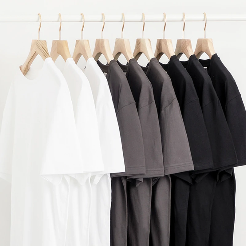 

Oversize 240g pure white heavy cotton loose drop shoulder short sleeve T-shirt fashion brand men's undershirt