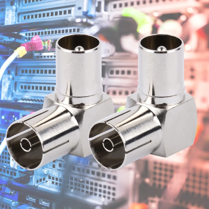 90 도 TV 공중 케이블 커넥터 RF 동축 F 암 소켓 2 개, 직각 TV 수 플러그 동축 커넥터