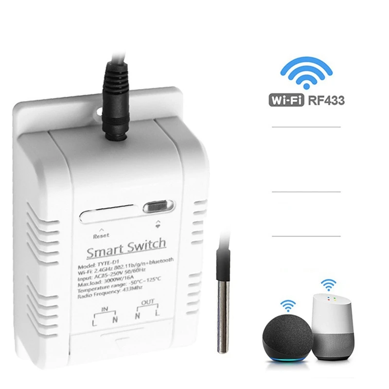 

Tuya Smart Switch Temperature Sensor White Plastic Smart Thermostat Built-In Power Monitor For Alexa Google Assistant