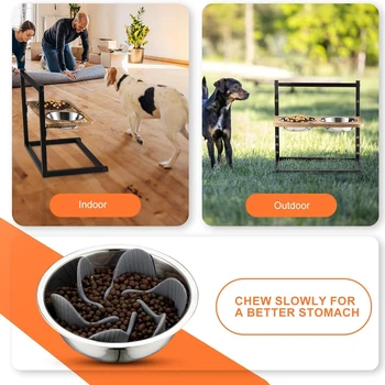 Dog Bowl Adjustable Height Stand Neck Guard Pet Slow Feeding Dog Bowl Small and Medium Dogs Stainless Steel Dog Bowl 2