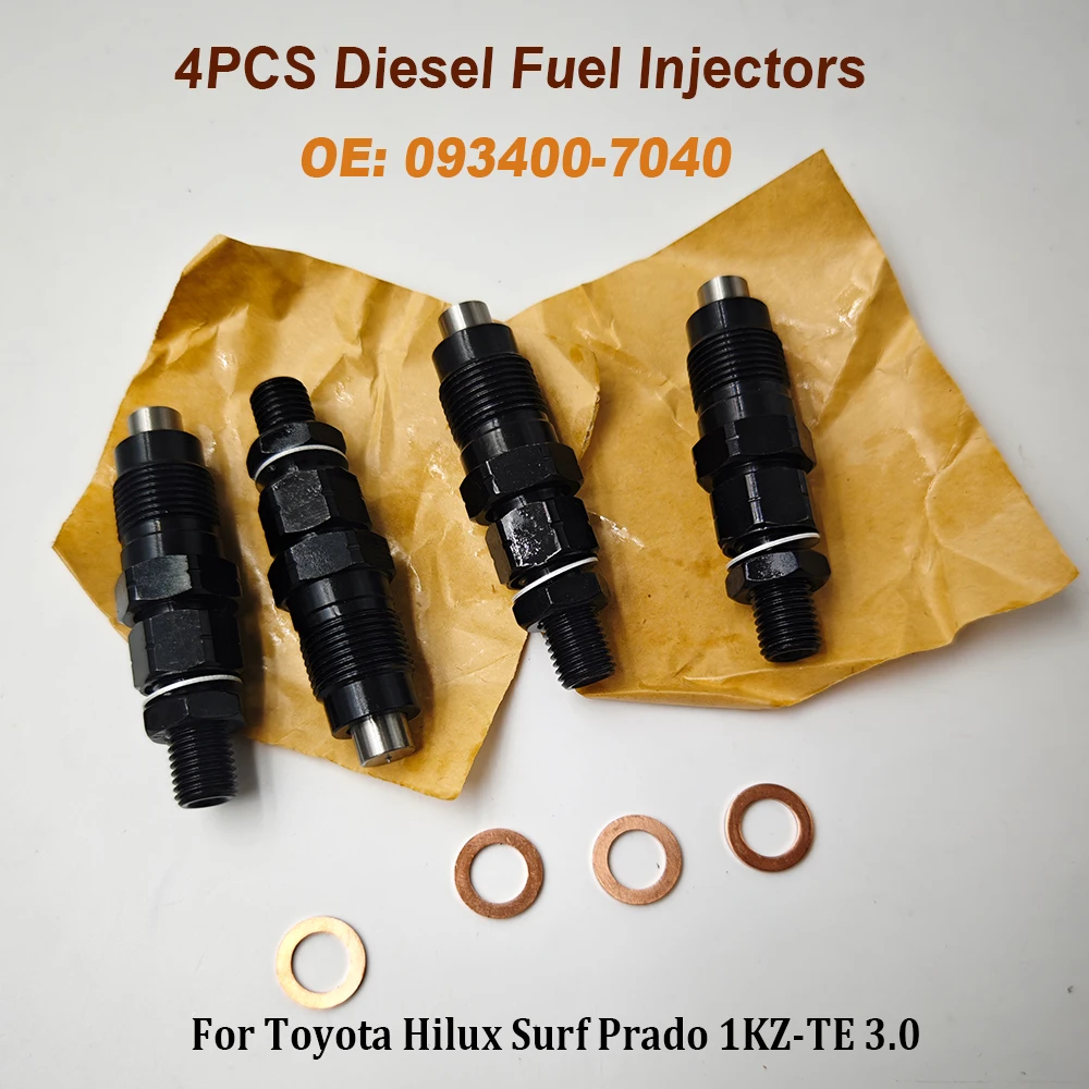 

4PCS 093400-7040 0934007040 High Quality Diesel Fuel Injectors For Toyotaa Hilux Surf Prado 1KZ-TE 3.0 L Engine Fuel Nozzles