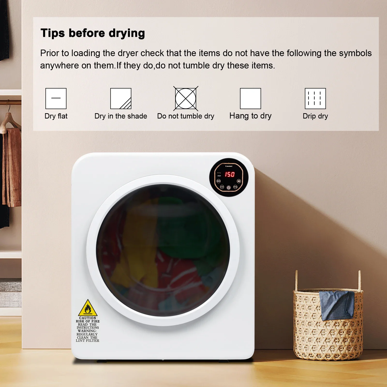 Electric Compact Laundry Clothes Dryer Tumble Dryer Easy Control Panel with LED display for Variety Drying Mode Portable Dryer 3