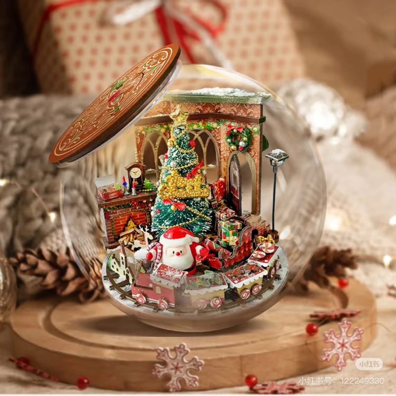 DIY Wooden Miniature Model Kit Mini Bottle Christmas Prologue Doll Houses 3D Puzzle Dollhouse With Furniture for Friends Gifts 3