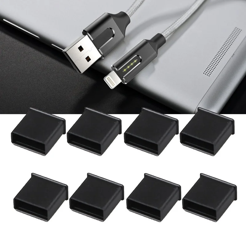 10pc Usb Male Antidust Plug Stopper Cap Cover Protector Lid Black