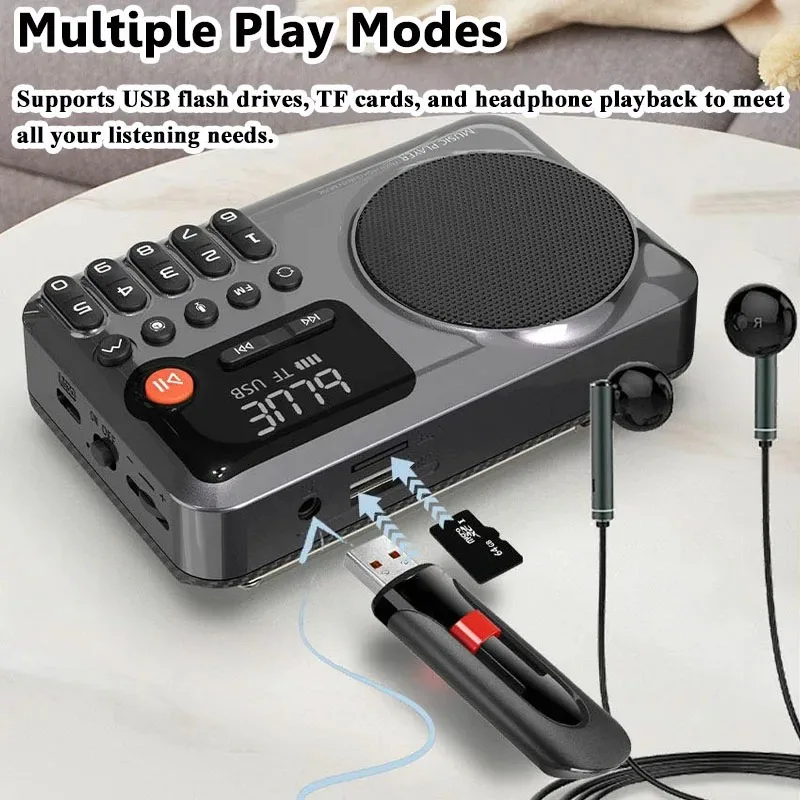휴대용 미니 포켓 FM 라디오 디지털 라디오 수신기 블루투스 스피커 무선 지원 TF 카드 USB MP3 음악 플레이어 녹음