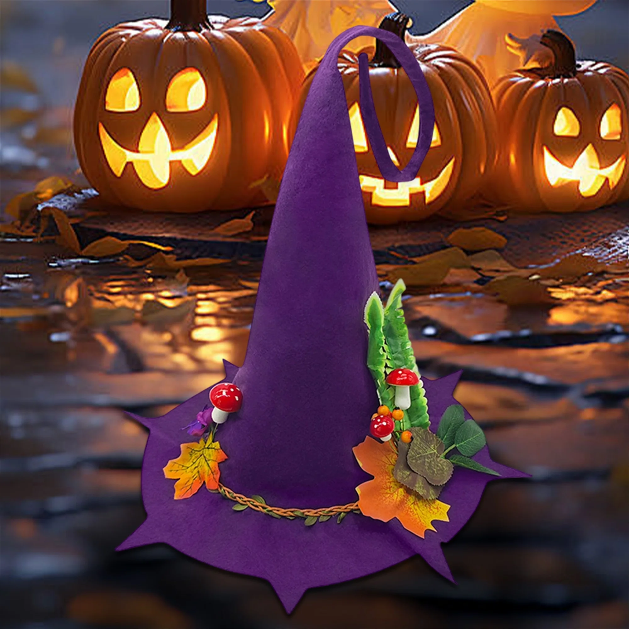 Black Velvet Witch Hat with Silver Buckle Adult Halloween Costume Accessory for Masquerade Party and Carnivals