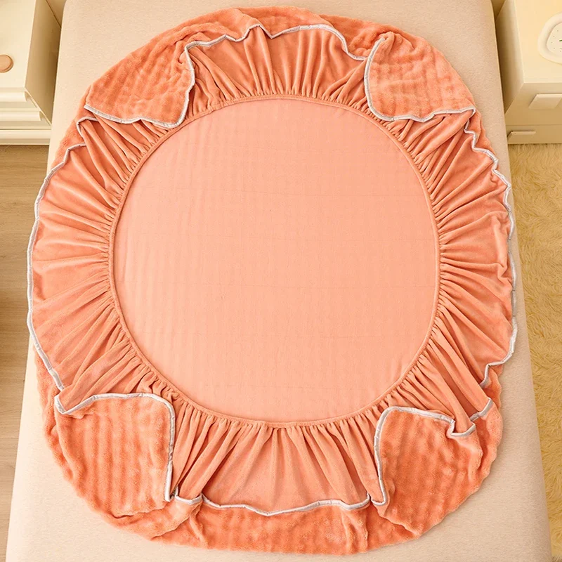New Milk Velvet Solid Color Single Product Bed Hat Thickened Warm Double Bedspread 150x200 200x220 with Elastic Mattress Cover 2