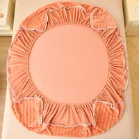 New Milk Velvet Solid Color Single Product Bed Hat Thickened Warm Double Bedspread 150x200 200x220 with Elastic Mattress Cover 2