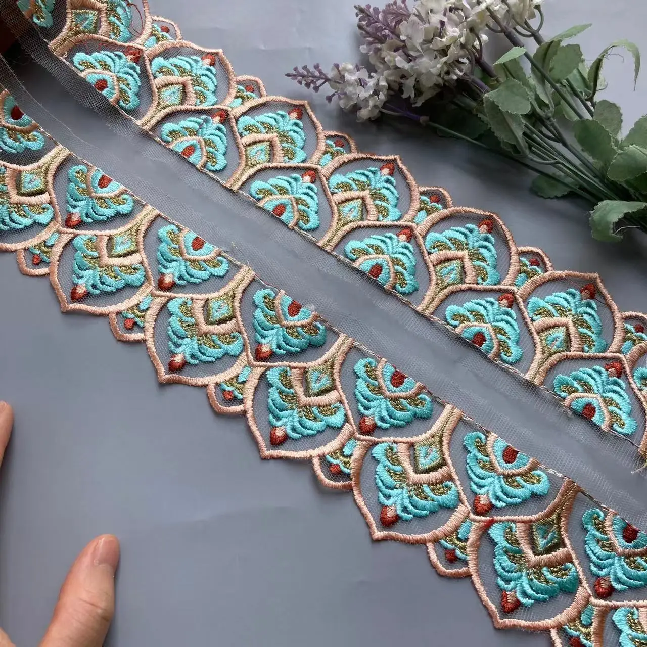 1 Yards 5.8cm Retro Blue Sequins Gold Thread Lace Trims Webbing Embroideried Ribbons Fabric for Dress Bag DIY Sewing Accessories