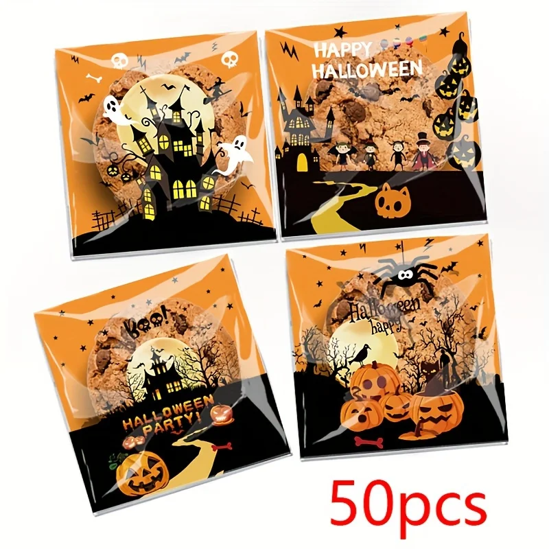 50 teile/los Cartoon Halloween Kunststoff Verpackung Tasche Selbstklebende Taschen für DIY Hausgemachte Cookie Party Schmuck Urlaub Geschenke Tasche – Detail 7