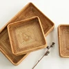 Handwoven Rattan Storage Basket Square Wicker Tray Picnic Basket Bread Food Plate Fruit Cake Sundries Box Home Desk Decoration 5