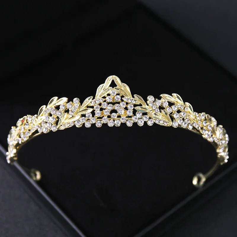 Goldfarbe Strass Braut Diademe und Kronen Kristall Abschluss ball Diadem Stirnband Braut Hochzeit Haarschmuck Schmuck Krone Tiara – Detail 6