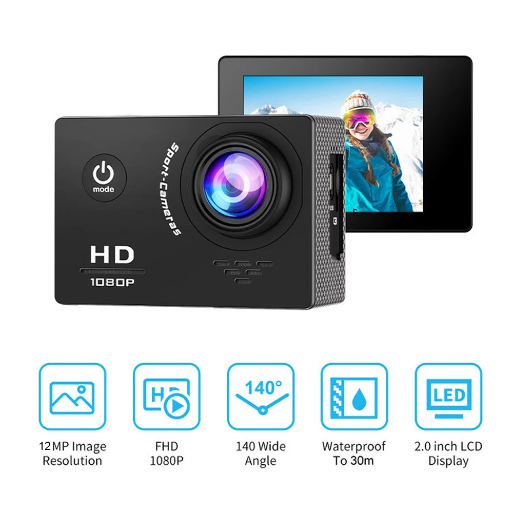 1080P Action Camera WiFi 12MP 2" LCD 30M Waterproof 140D Helmet Bicycle Video Camera Outdoor Sport Cam 2