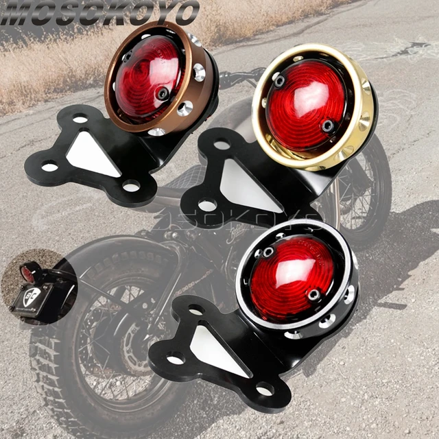 Motorcycle Vintage Brass Tail Light Red LED Cafe Racer Retro Stop