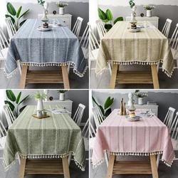 Cotton Tablecloth Solid Color Long Striped Jacquard Tablecloth Small Fresh Rectangular Coffee Table Tablecloth Tassels Table Mat