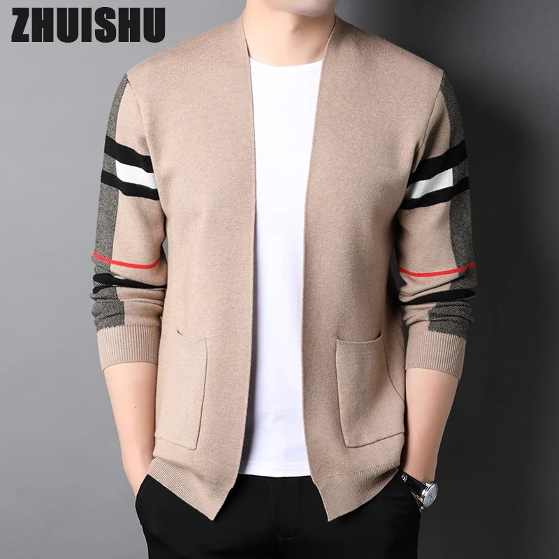 남성용 클래식 격자 무늬 니트 가디건 스웨터, 캐주얼 재킷, 고급 긴팔 남성 의류, 패션 브랜드, 고품질