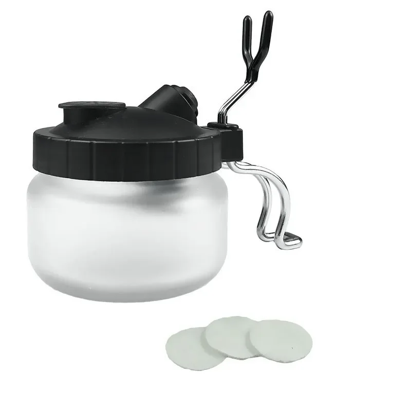 Airbrush Cleaning Pot Stabilizer Bottles Holder Paint Station Glass Jar Bottles Filter Frosted Compressor Optional Set A-C 2