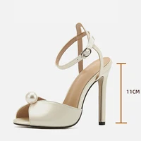 Liyke High Quality Cozy Silk Peep Toe 11CM Thin Heels Gladiator Sandals Women Fashion Pearl Designer Shoes Ankle Strap Sandalias - Image 5