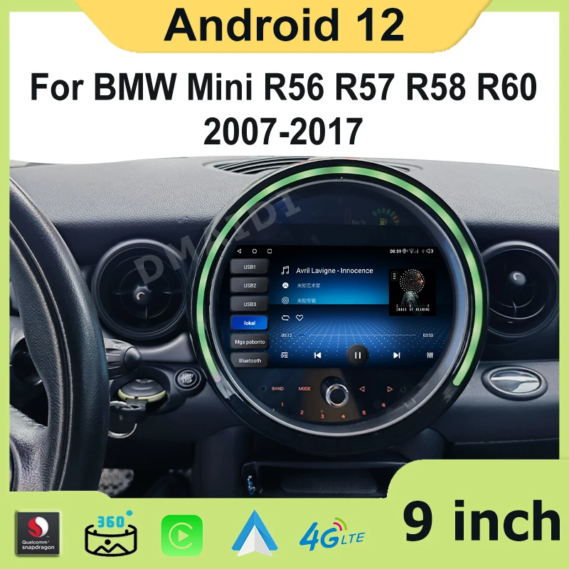 Radio con GPS para coche, reproductor Multimedia con Android 12, DVD, Carplay, 4G, para BMW Mini Cooper R56, R57, R58, R60, 2007-2017