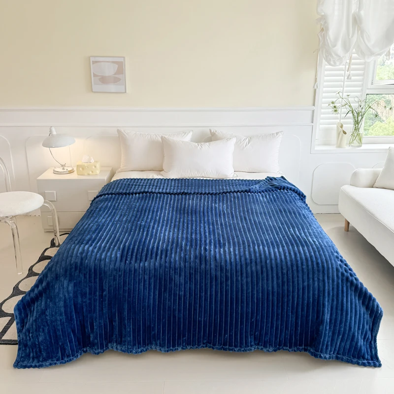 1 blue striped blanket - thickened blanket, modern and simple design, four seasons office nap blanket, suitable for bed or sofa. - 4