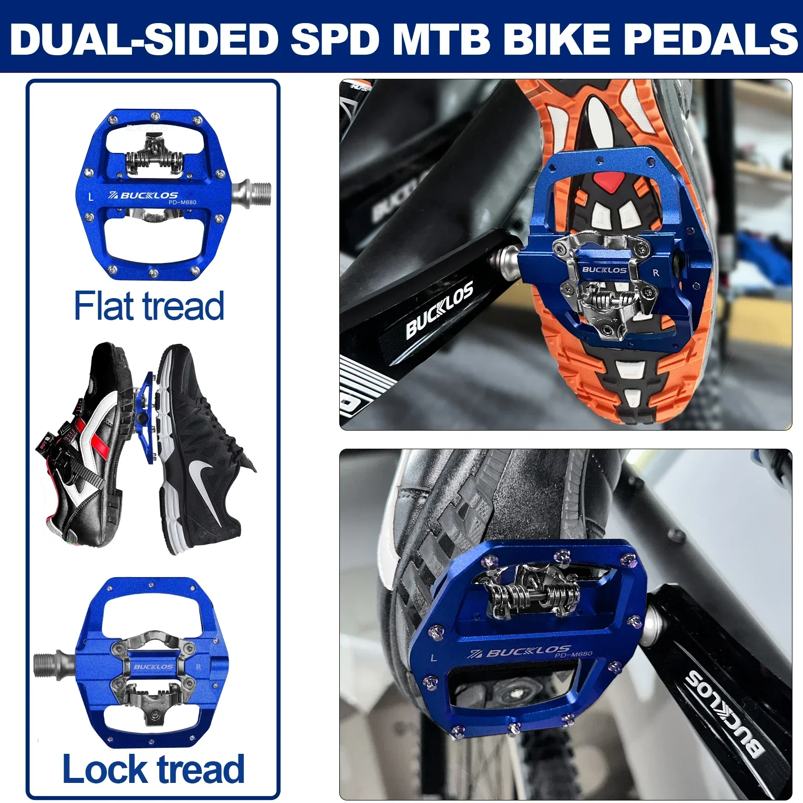 BUCKLOS Mountain Bike Pedal Bicycle Flat/lock Clipless Pedal Fit