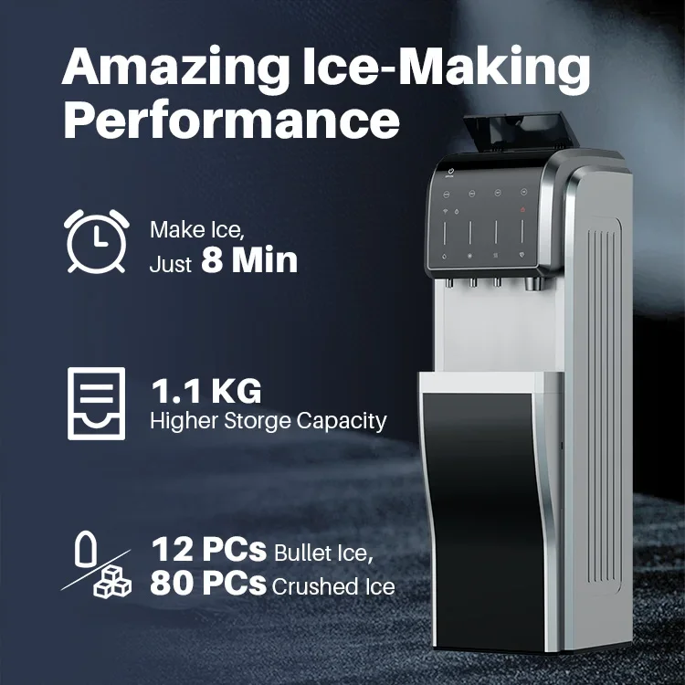 Tube Ice Maker Bottom Load Freestanding Plastic Drinking Hot and Cold Water Dispenser with Ice Maker 3