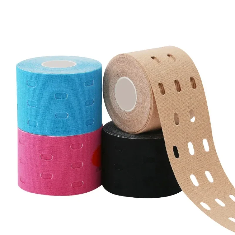 Sports Tape Kinesiology Tape 5cm*5m Perforated Kinesiology Elastic Adhesive Tape Cotton Muscle Protection Athletes Breathable Gym Sports Glue Knee Protector