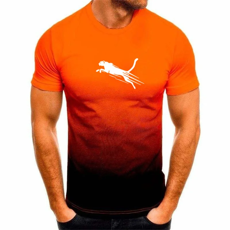 

New Versatile Gradient Style Cheetah Pattern Men's T-shirt Fashion Street Clothing Summer Sports Casual O-Neck Short Sleeve Top