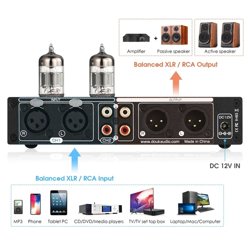 Douk 오디오 하이파이 밸브 튜브 스테레오 밸런스드 XLR/RCA 프리앰프, 7 밴드 EQ 이퀄라이저, 홈 데스크 헤드폰 앰프 3
