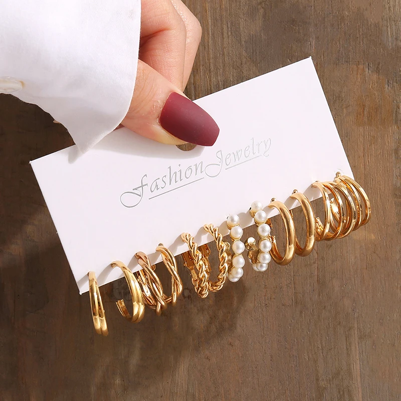 Vintage Geometry Pearl Dangle Earring Set 6