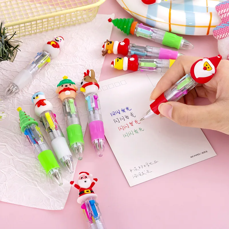 

60PCS New Gel Pen Cartoon Santa Claus 4-color Press Creative Hand Pen Kawaii Ballpoint Pen Gifts School Office Stationary