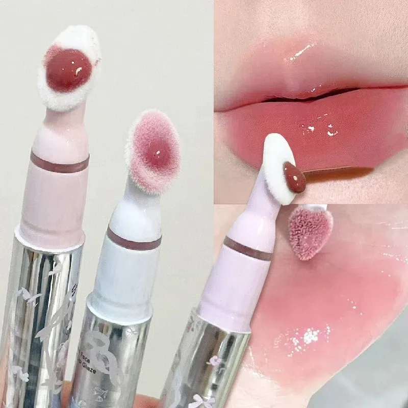 Flat Sponge Head Lip Gloss Moisturize Low Saturation Mirror Lip Glaze Lasting Waterproof Lip Plumping Tint Non Stick Cup Makeup