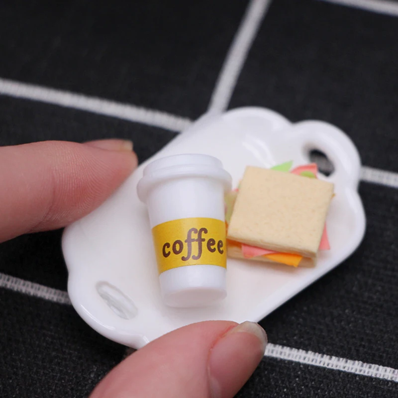 1Set 1:12 Dollhouse Mini Toast Bread Coffee Egg With Plate Model Kitchen  Breakfast Accessories For Doll House Decor Kids Toys