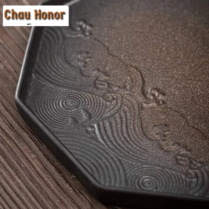 Japanese Gilding Iron Glaze Bamboo Tea Tray Ceramic Pot Pot Holder Support Tea Table Small Tea Tray Fruit Tray Tea Cake Tray