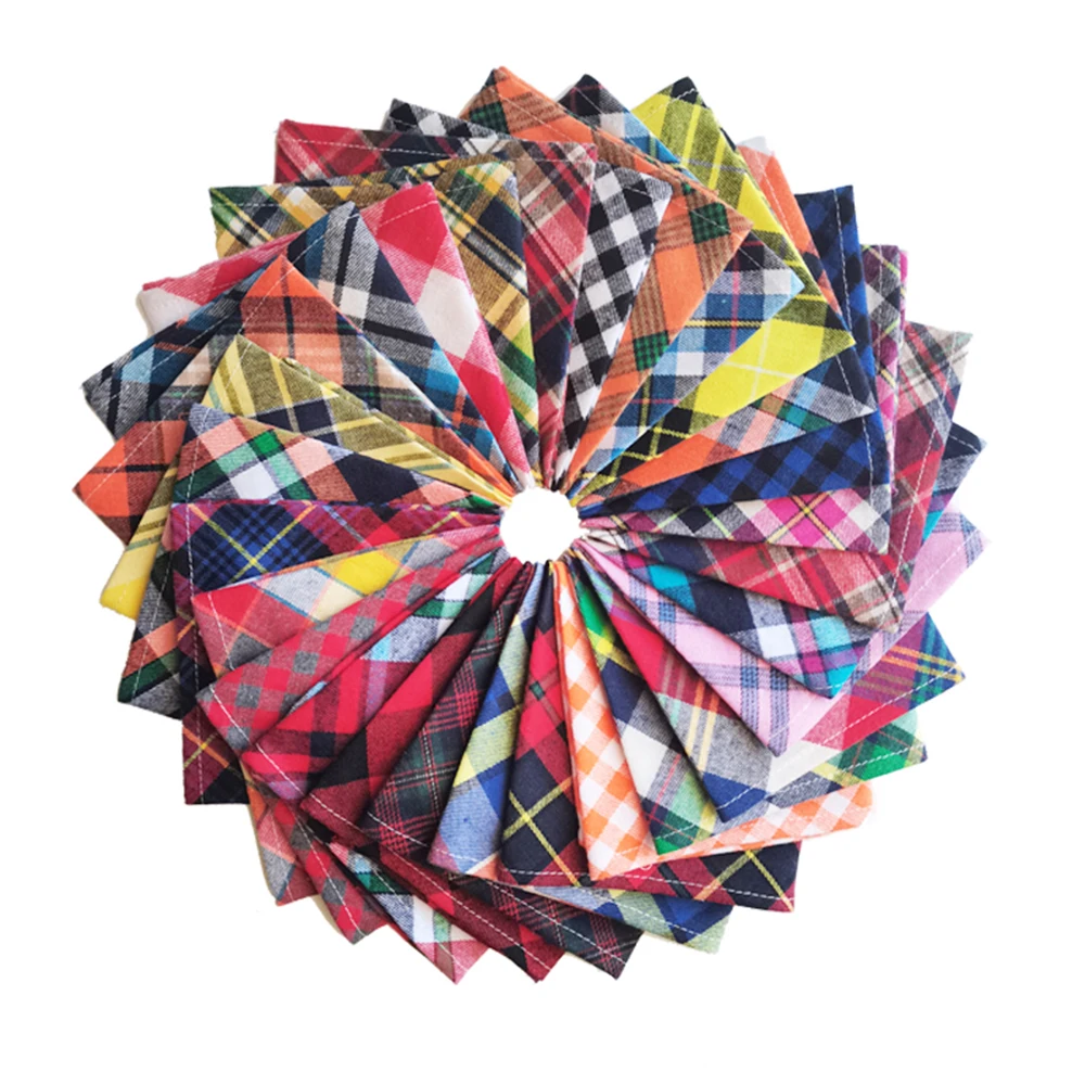 30/50pcs Dog Bandanas 100% Cotton Plaid Collar Pet Cat Dogs Scarves Bowties Neckerchief Dog Accessories Dog Scarf Handkerchief 3