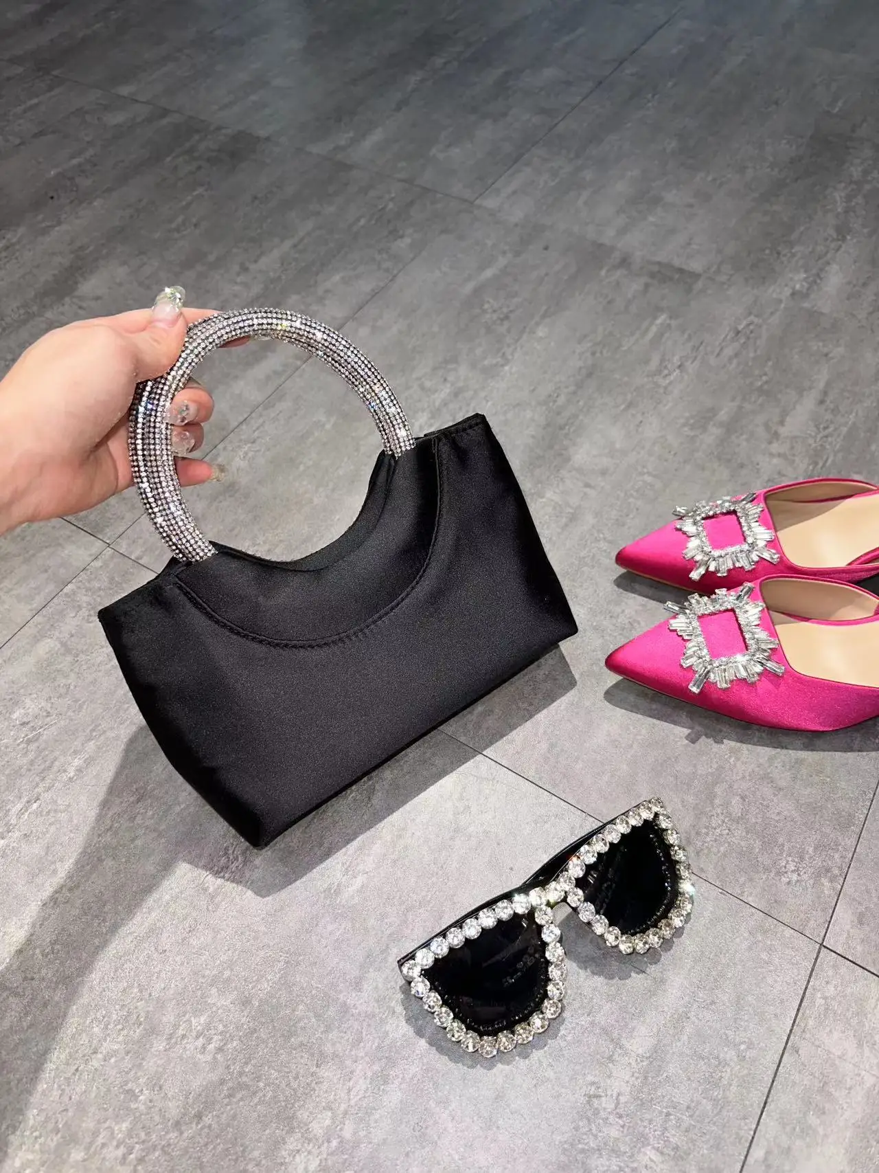 Black Clutch Purse and Handbag with Rhinestone Women's Party Evening Bag  Luxury Wedding Clutch Female Shoulder Bag Bolso ZD1460