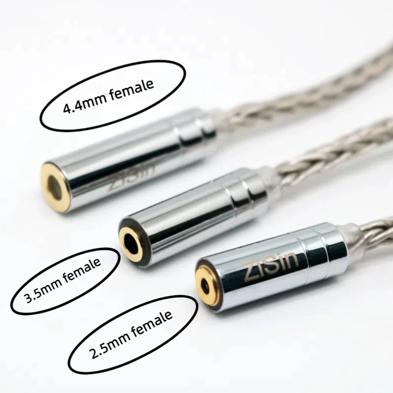 ZiSin 26 silver palladium adapter cable, suitable for ZSX C12 ZSN V90 BA5ZS10 Pro, 4.4mm to 2.5mm/3.5mm balanced inner screw