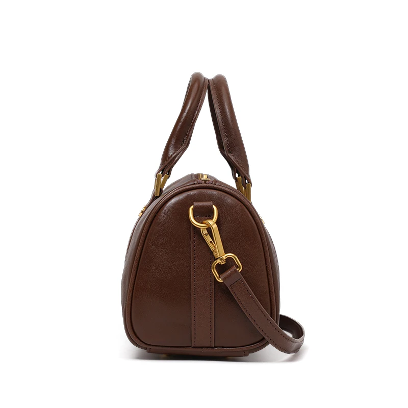 European and American retro leather portable Boston women's bag vegetable tanned cowhide messenger pillow bag classic versatile 4